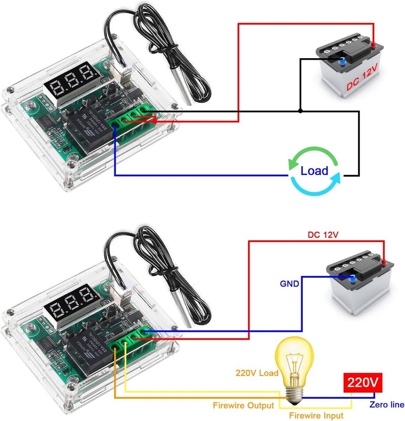 AEDIKO 2pcs W1209 DC 12V Digital Temperature Controller Board Digital Display Thermostat -50-110°C Electronic Temperature Temp Control Module Switch with Waterproof Case - Image 4